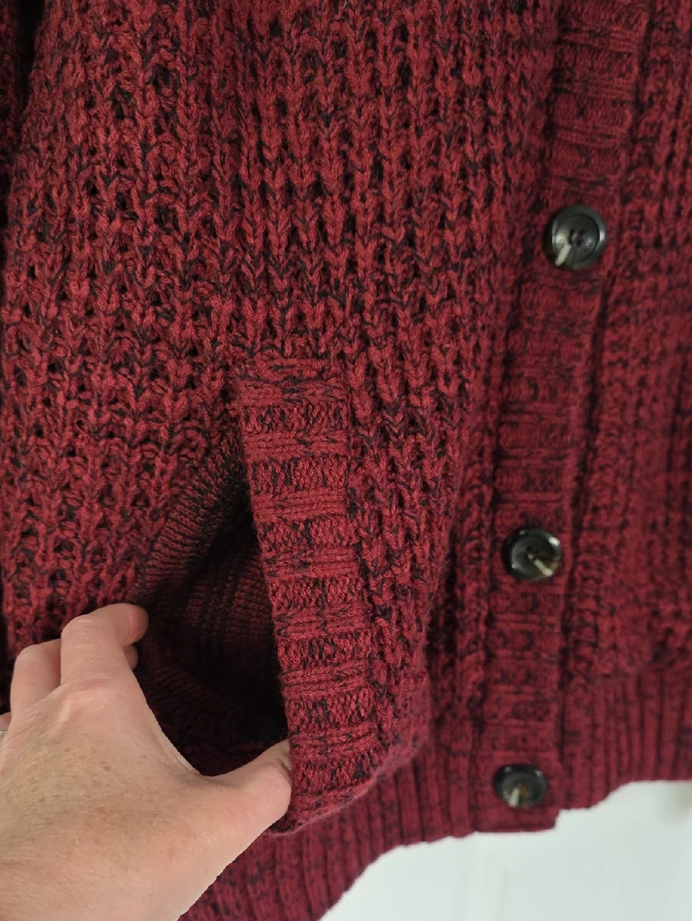 American Stitch Chunky Knit Sweater Jacket/Cardigan in Burgundy And Black XXL